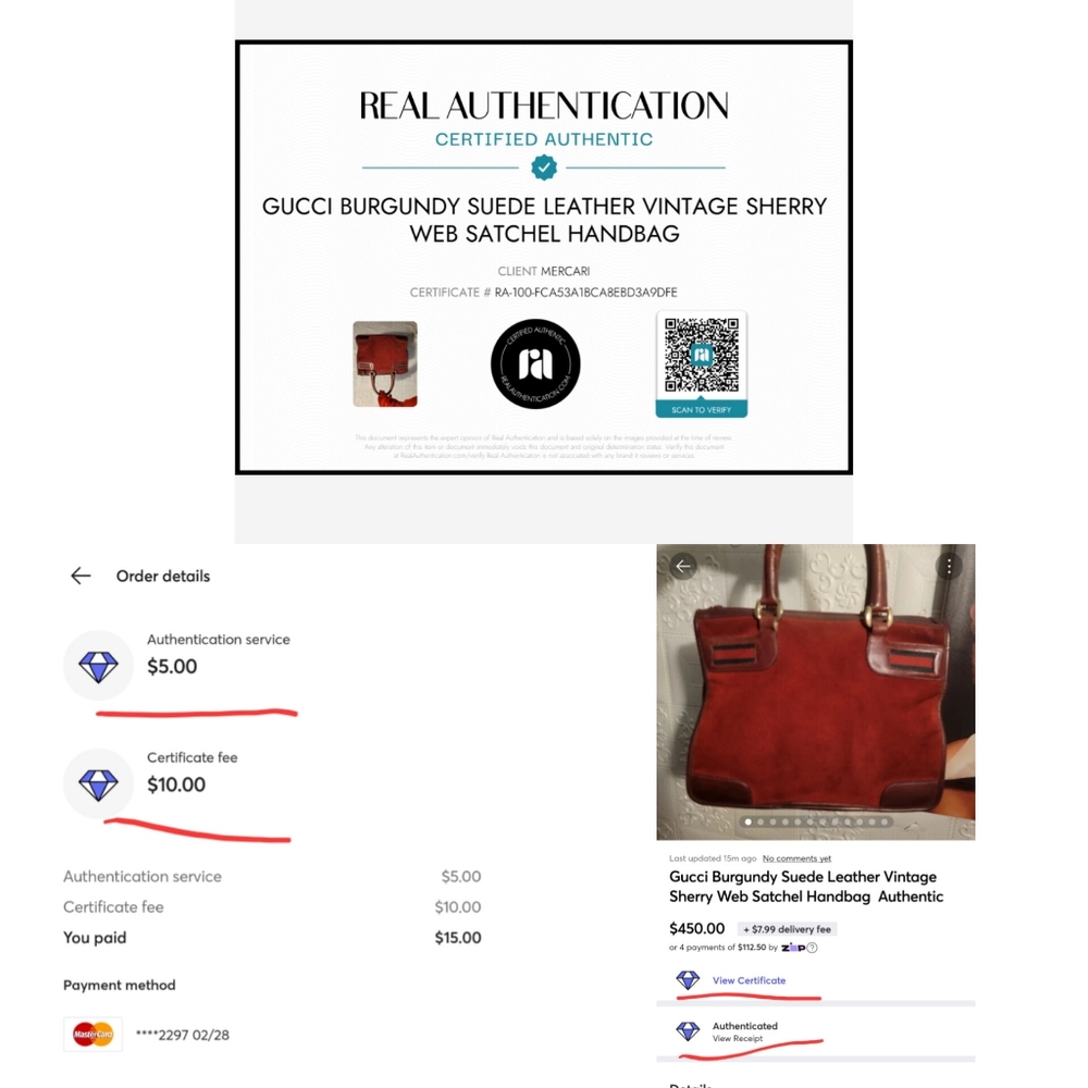 Gucci Burgundy Suede Leather Vintage Sherry Web Satchel Handbag Authentic - Picture 15 of 16